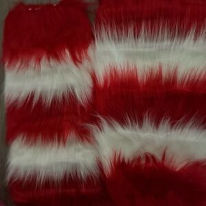 Striped Red and White Faux Fur leg warmers